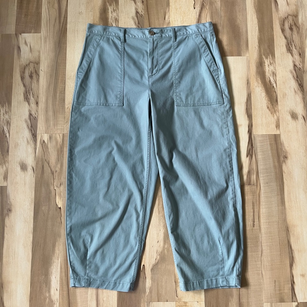 Lands' End Barrel Leg Pants Women's 18 Sage Green Twill Utility Chino High Rise